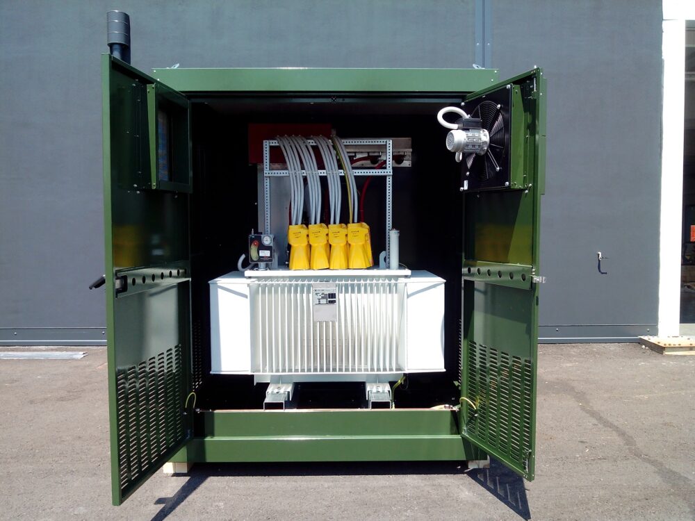 e-house for secondary distribution with power transformers