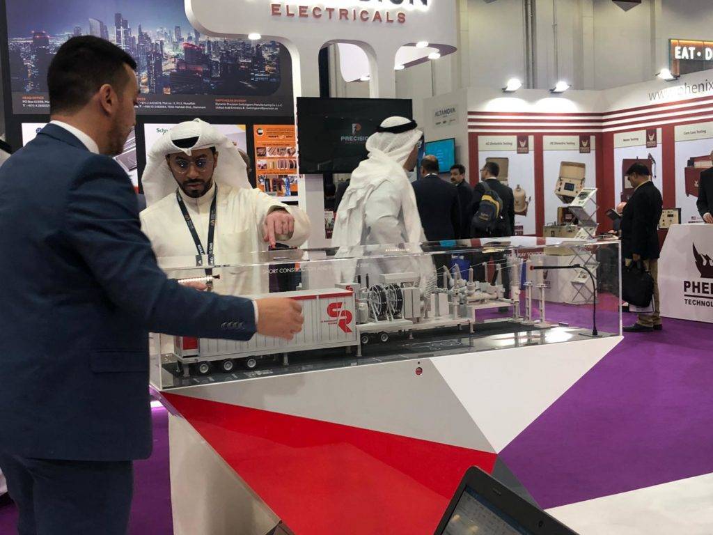 Our staff showing mobile substation model to visitors in our stand in Middle East Energy 2020 